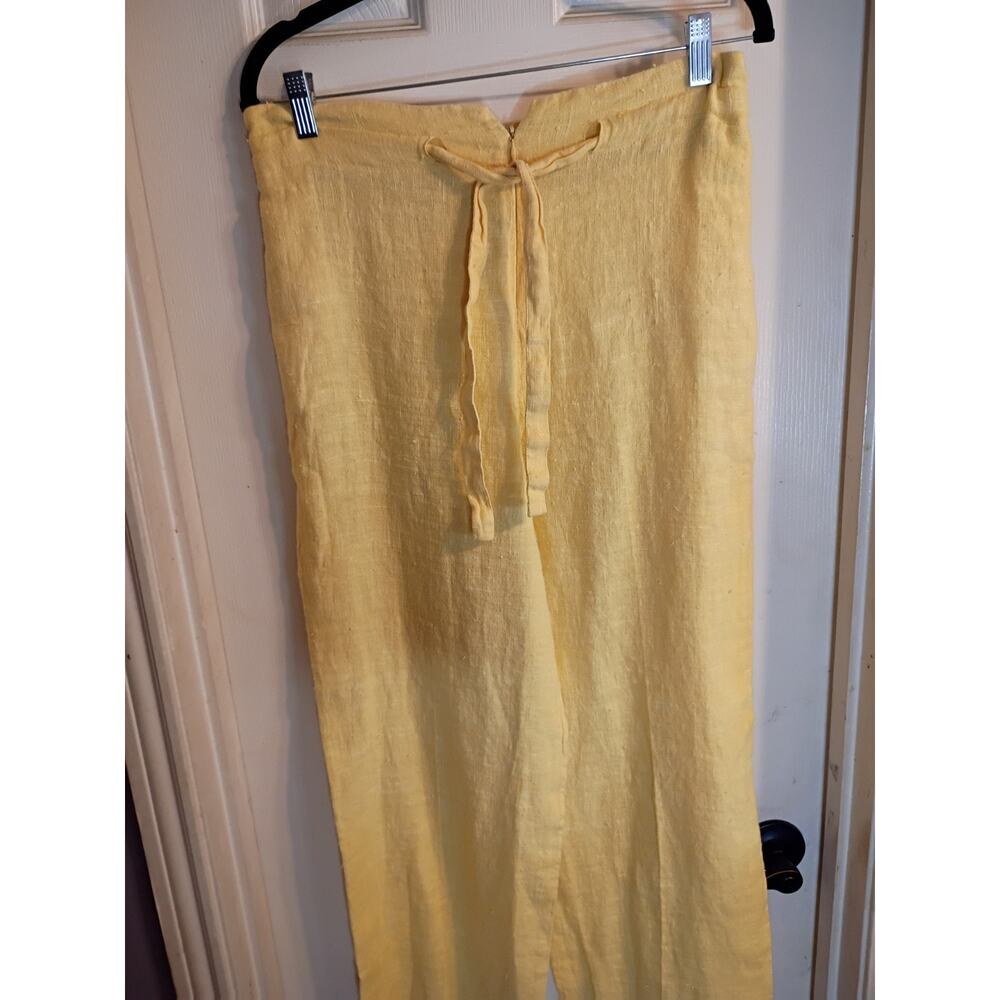 Harve Bernard Sport Pants Yellow Linen Pockets Sz 10 Beach Casual